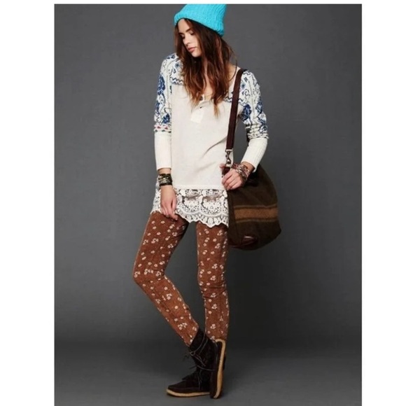 Free People Sweaters - Free People Fair Isle Knit Lace Trim Tunic Sweater Top Ivory Blue XS